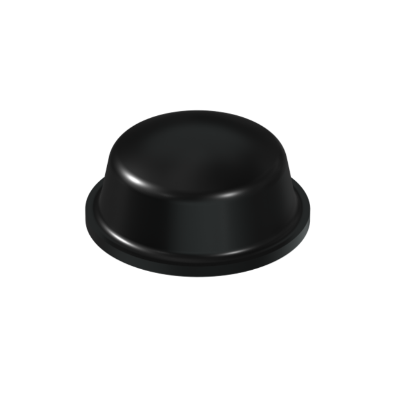 Black PD2115 self-adhesive domed bumper measuring 11.1 mm x 5 mm