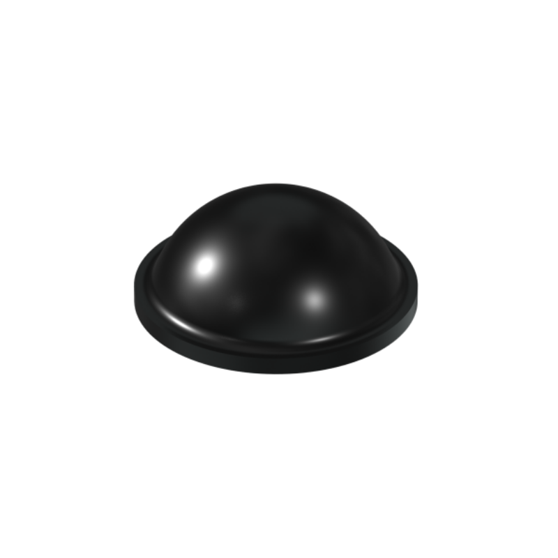 Black PD2095 self-adhesive domed bumper measuring 9.5 mm x 3.8 mm