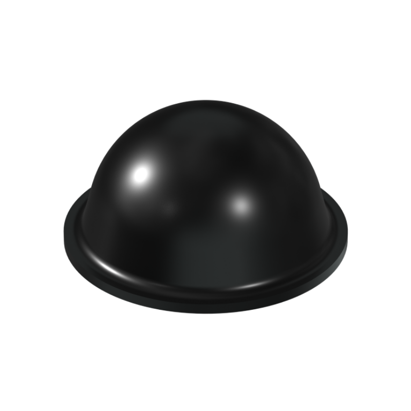 Black PD2150 self-adhesive domed bumper measuring 16 mm x 7.9 mm