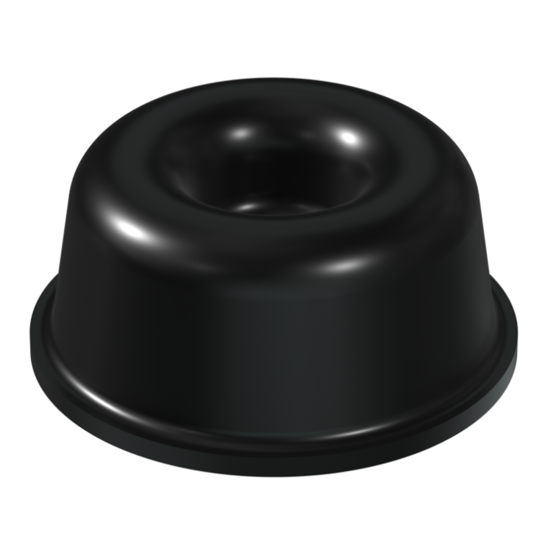 Black PD2210 self-adhesive recessed bumper measuring 22.3 mm x 10.1 mm